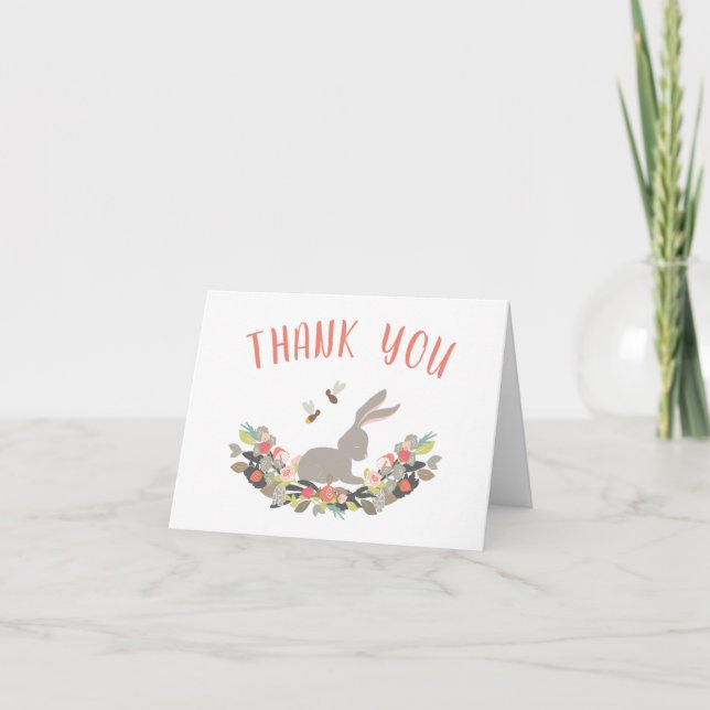 Spring Bunny Rabbit Thank You Note Card (Front)