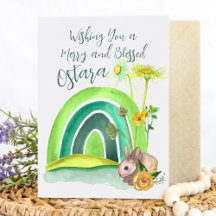 Spring Bunny Rainbow Ostara Floral Pagan