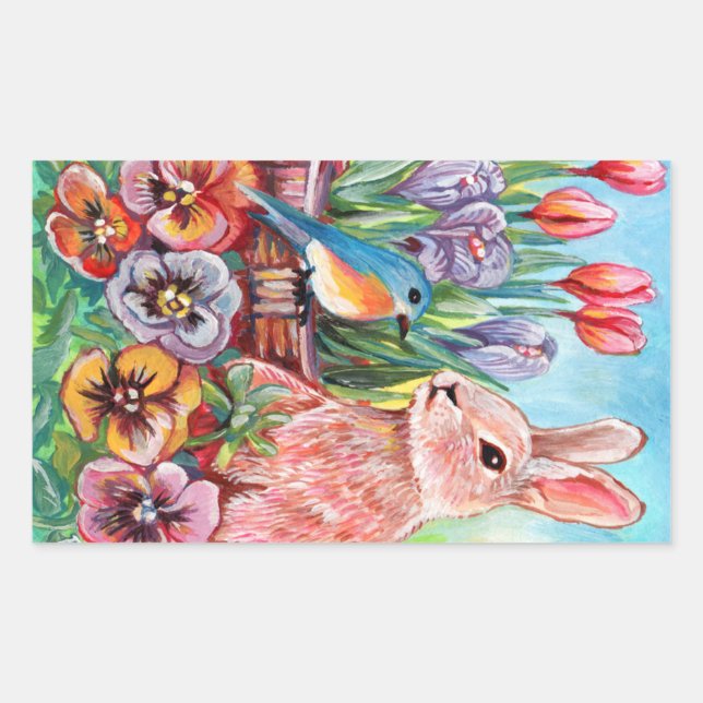 Spring Bunny Rectangular Sticker (Front)