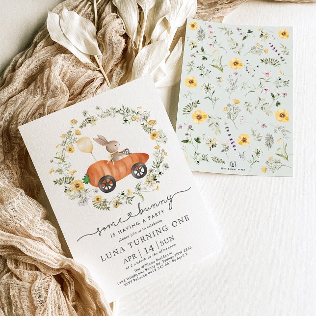Spring Bunny Wildflower Wreath Easter Birthday Invitation (Creator Uploaded)