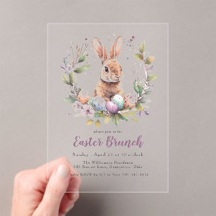 Spring Bunny Wreath Easter Brunch Holiday Acrylic Invitations