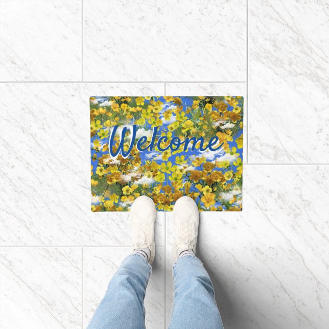 Spring Butercup flowers in the clouds Doormat (Indoor)