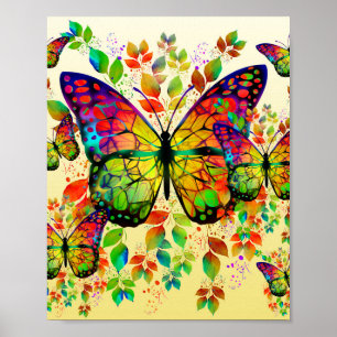 SPRING BUTTERFLIES COLORFUL NATURE POSTER