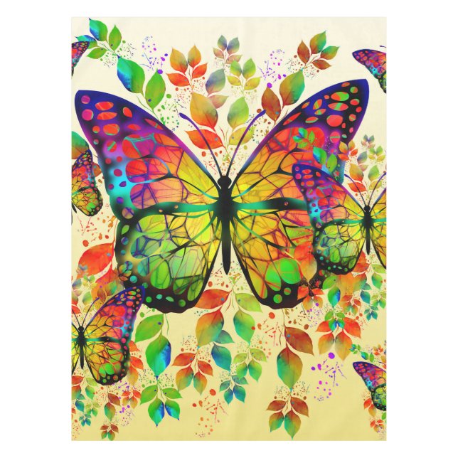 SPRING BUTTERFLIES COLORFUL NATURE TABLECLOTH (Front)