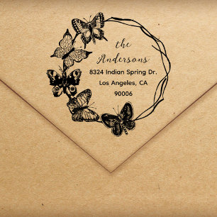 Spring Butterflies Elegant Script Return Address Self-inking Stamp