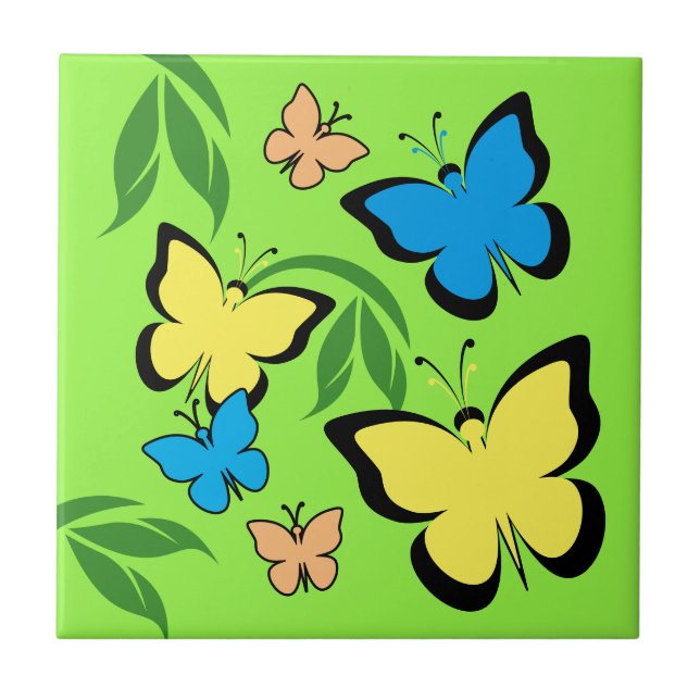 Spring Butterflies Pattern Ceramic Tile (Front)