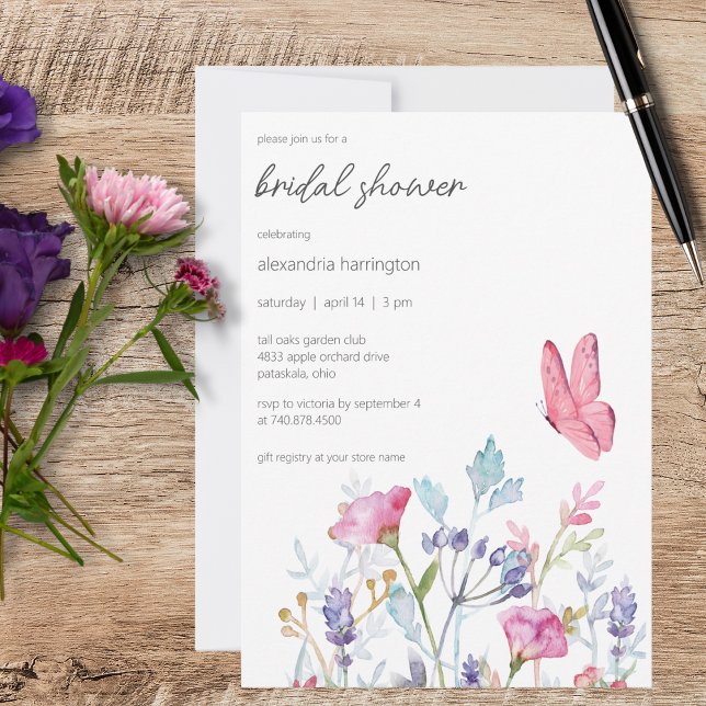 Spring Butterfly and Wildflowers Bridal Shower Invitation (Creator Uploaded)