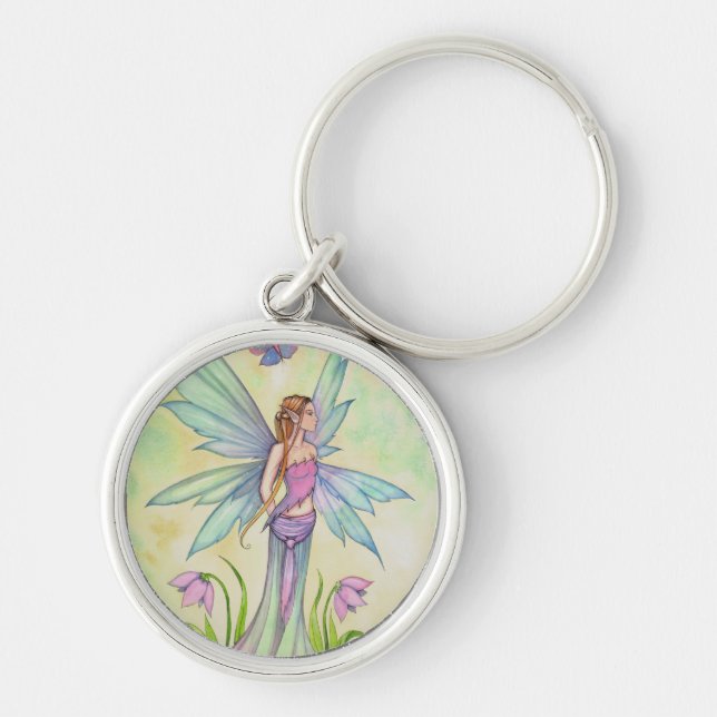 Spring Butterfly Fairy Fantasy Art Key Ring (Front)