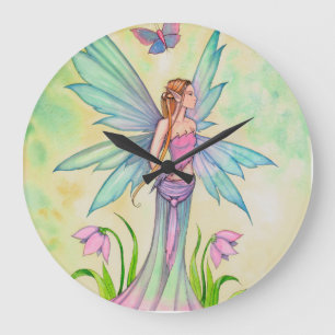 Spring Butterfly Fairy Fantasy Art Large Clock