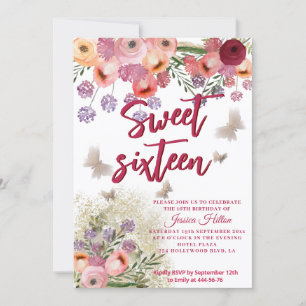 Spring Butterfly floral garden sweet sixteen Invitation