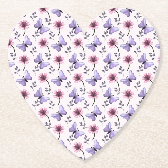 Spring Butterfly Floral Gift   Paper Coaster (Front)