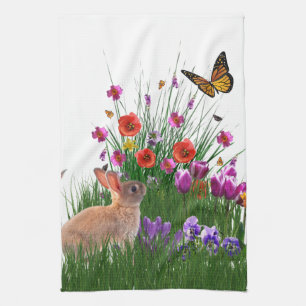 Spring Butterfly Flower Garden Tea Towel