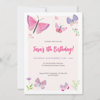 Spring Butterfly Kids Birthday Invitation