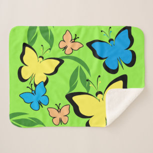 Spring Butterfly Pattern Sherpa Blanket