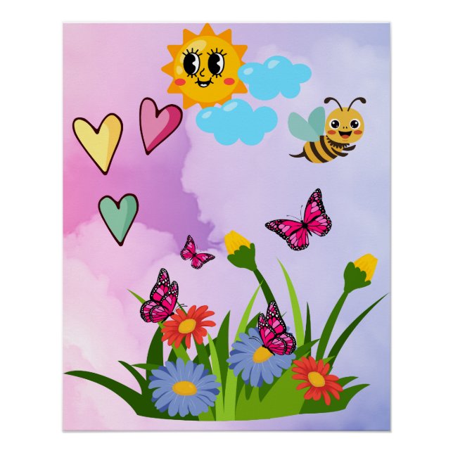 Spring Butterfly Wildflower Meadow Poster (Front)