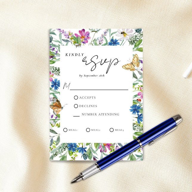 Spring Butterfly Wildflower Wedding RSVP Card (Creator Uploaded)