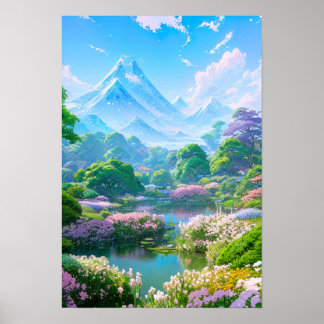 Spring by the Pond of Flowers Poster