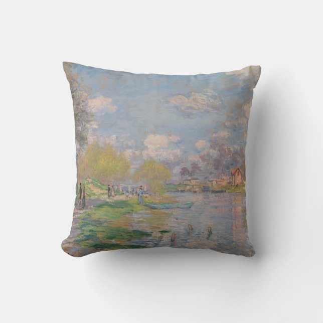 Spring by the Seine by Monet Impressionist Cushion (Front)