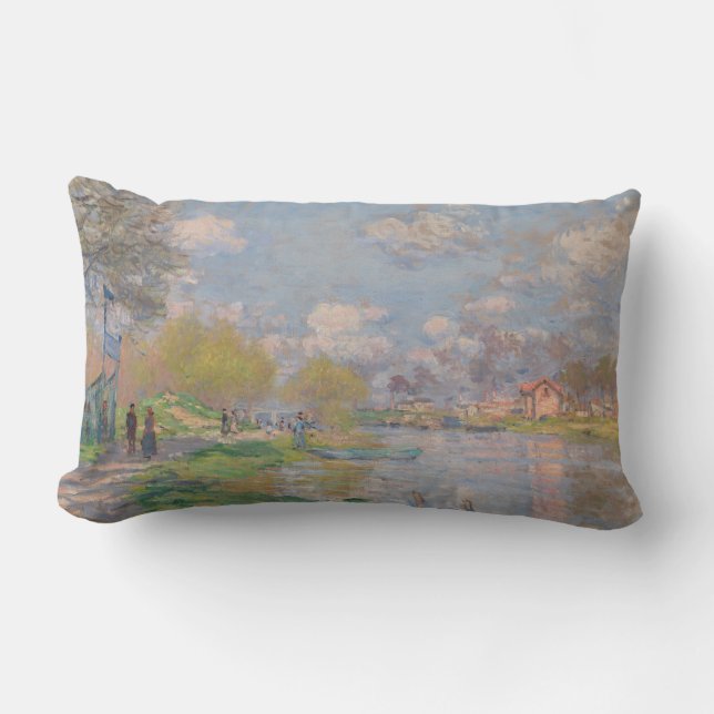 Spring by the Seine by Monet Impressionist Lumbar Cushion (Front)