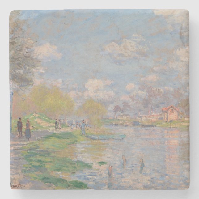 Spring by the Seine by Monet Impressionist Stone Coaster (Front)