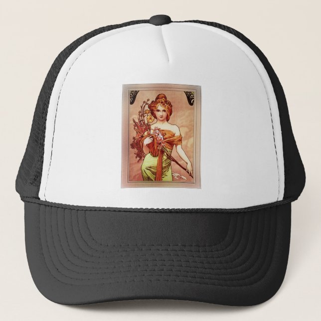Spring c1900 Top Two Thirds by Alphonse Mucha Trucker Hat (Front)