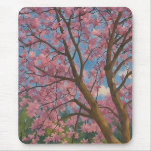 Spring Canopy – Blossom Tree & Blue Sky Painting Mouse Pad
