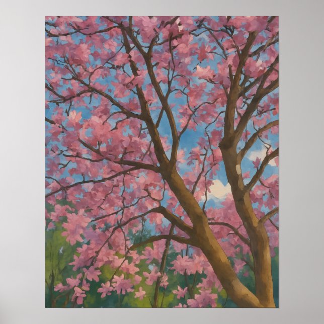 Spring Canopy – Blossom Tree & Blue Sky Painting Poster (Front)