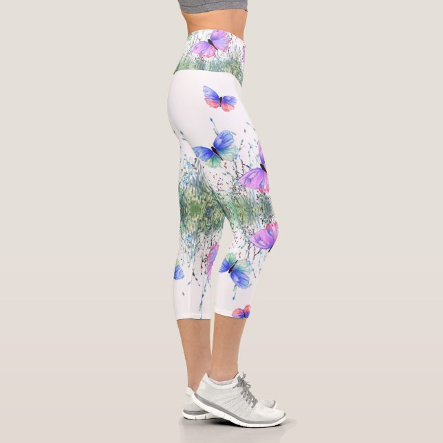 Spring Capri Leggings Butterflies Flying in Nature (Right)