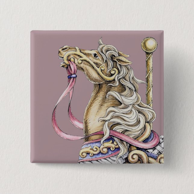 Spring Carousel Horse Drawing Square Button (Front)