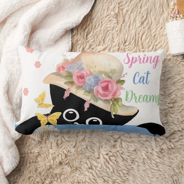 Spring Cat Dreams  Lumbar Cushion (Blanket)