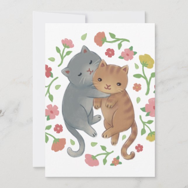 Spring Cats & Flowers Illustration Invitation (Front)