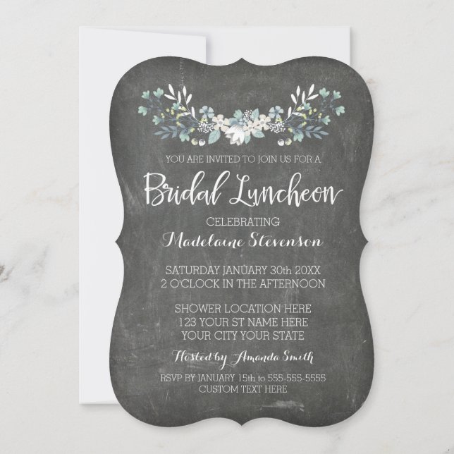 Spring Chalkboard Floral Bridal Lunch Invitations (Back)