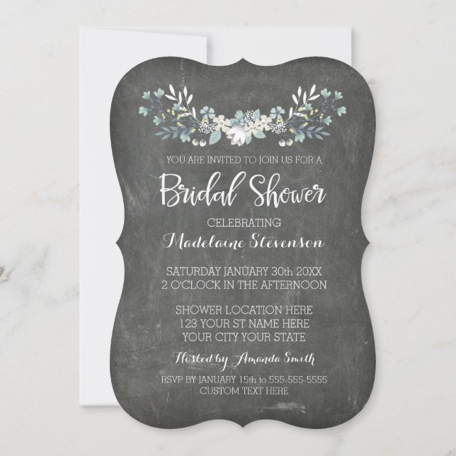Spring Chalkboard Floral Bridal Shower Invitations (Back)