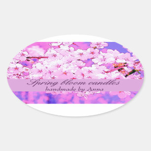 Spring cherry blooms in tender pink tones oval sticker