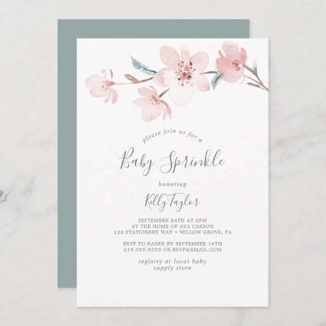 Spring Cherry Blossom Baby Sprinkle Invitation (Front/Back)