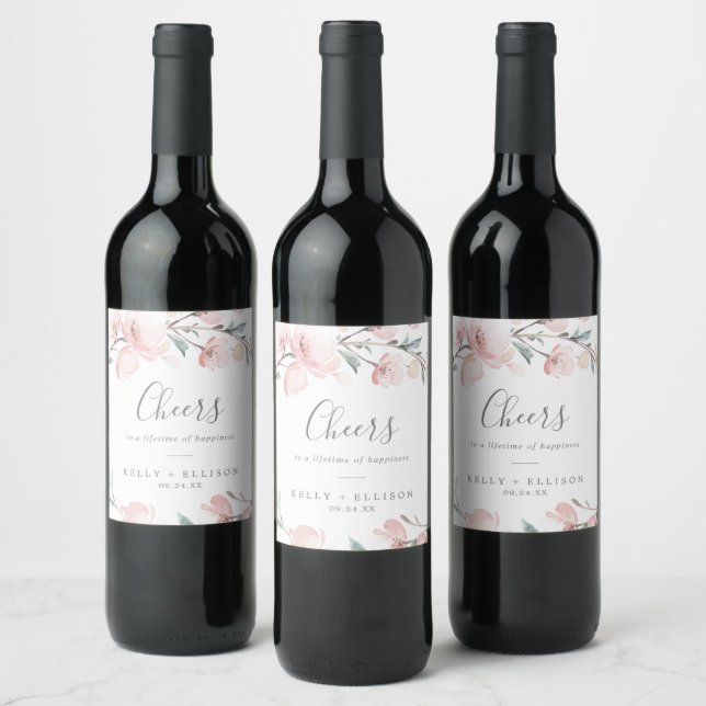 Spring Cherry Blossom Cheers Wedding Wine Labels (Bottles)