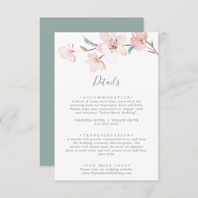 Spring Cherry Blossom Details Enclosure Card (Front/Back)