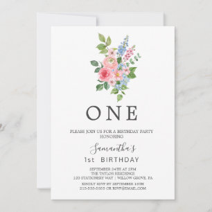 Spring Cherry Blossom First Birthday Party Invitation