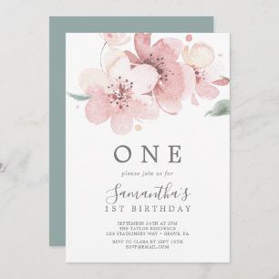 Spring Cherry Blossom First Birthday Party Invitation