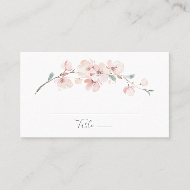 Spring Cherry Blossom Flat Wedding Place Card (Front)