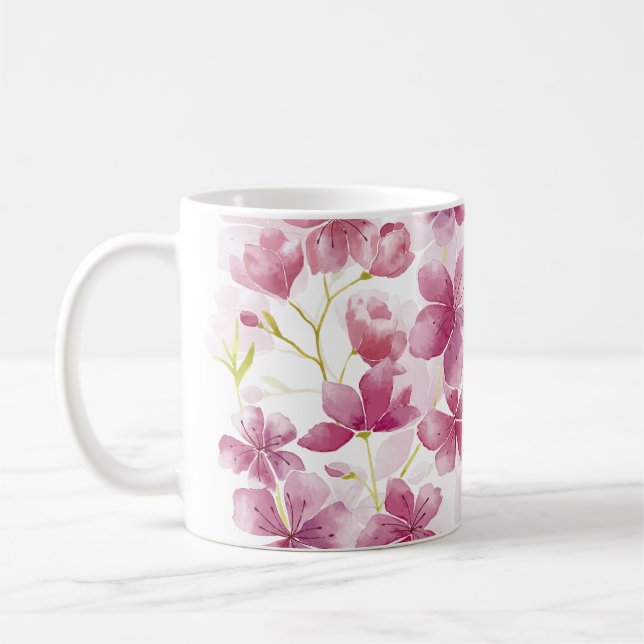 Spring Cherry Blossom Floral Watercolor Style Coffee Mug (Left)