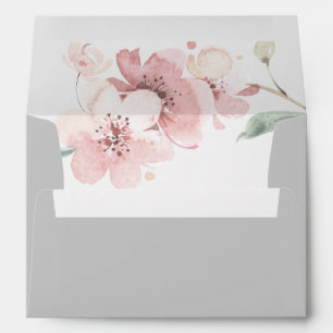 Spring Cherry Blossom   Gray Wedding Invitation Envelope