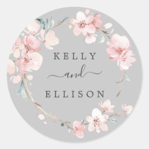 Spring Cherry Blossom Grey Wedding Envelope Seals