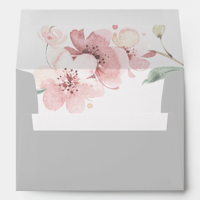 Spring Cherry Blossom | Grey Wedding Invitation Envelope (Back (Bottom))