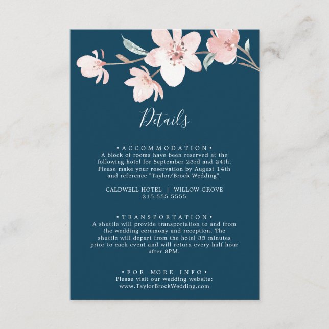 Spring Cherry Blossom Navy Details Enclosure Card (Front)