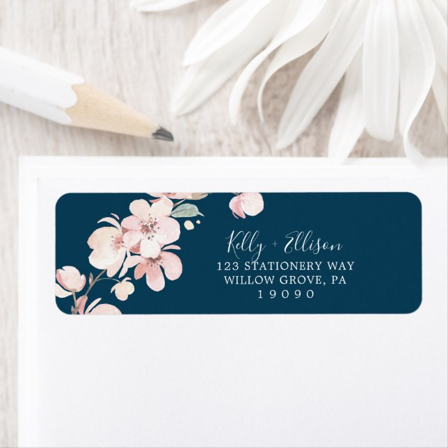 Spring Cherry Blossom | Navy Return Address Label (Insitu)