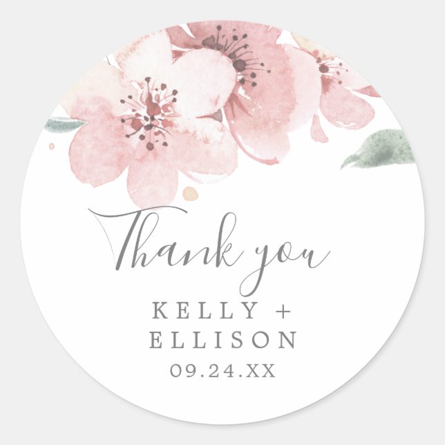 Spring Cherry Blossom Thank You Favour Sticker (Front)