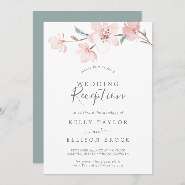 Spring Cherry Blossom Wedding Reception Invitation (Front/Back)