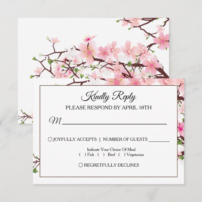 Spring Cherry Blossom Wedding RSVP Card (Front/Back)