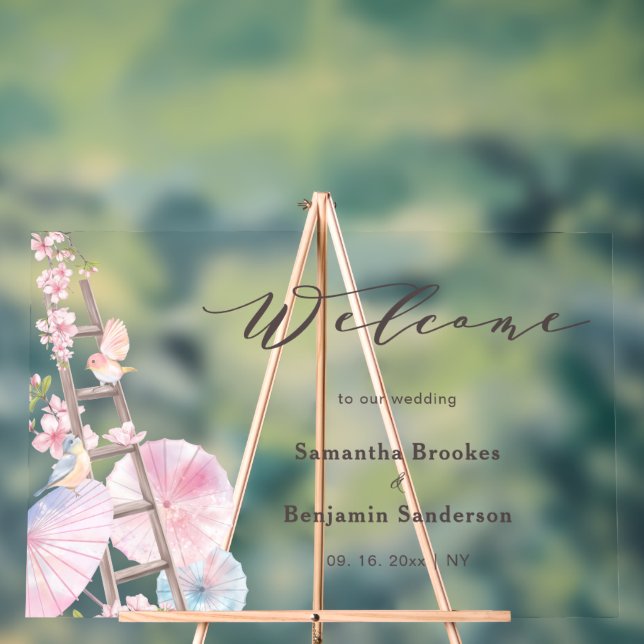 Spring Cherry Blossom Wedding Welcome Sign (Neutral)